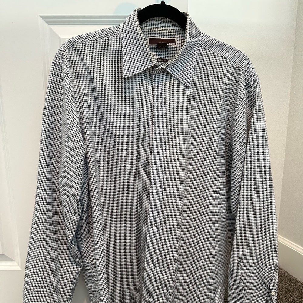 Michael Kors LS dress shirt black and blue houndstooth large